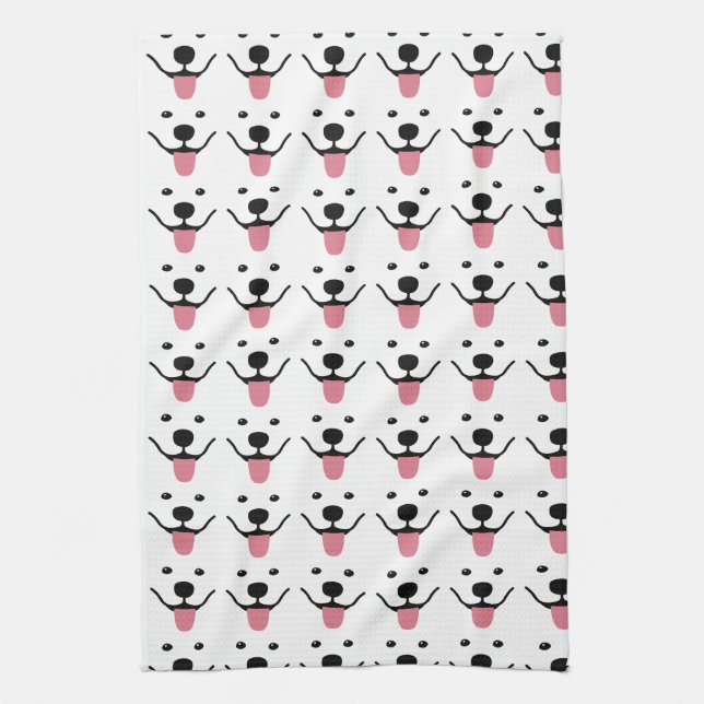 Serviette de cuisine Samoyed souriante (Vertical)