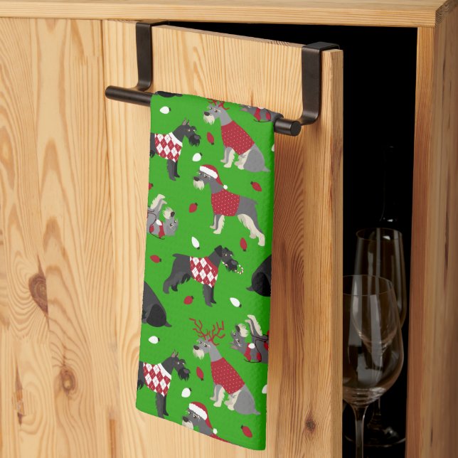 Serviette de cuisine Schnauzer de Noël (Pliage en tiers)