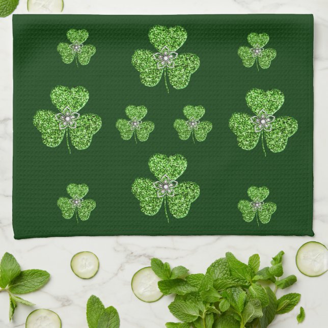 Serviette De Cuisine Shamrock Et Fleur De parties  (Plié)
