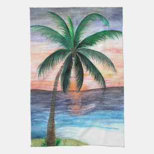 Serviette de cuisine Sunset Palm Tree de l'art