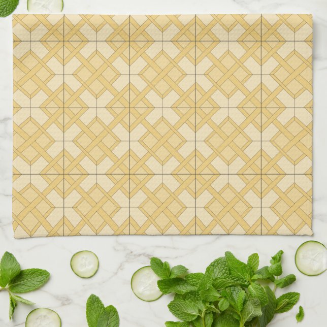 Serviette de cuisine - treillis tissé en jaune (Plié)