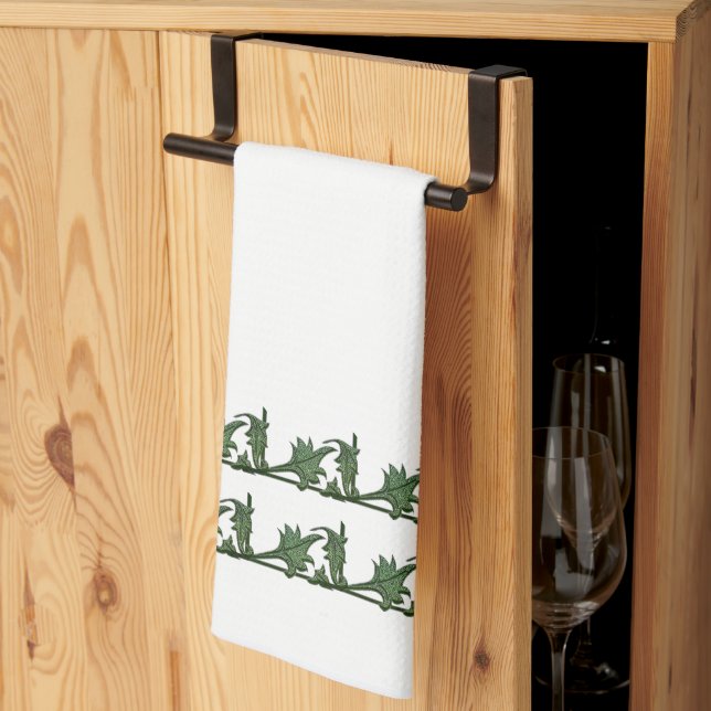 Serviette de cuisine - Vert Angle Feuille de fer (Pliage en tiers)