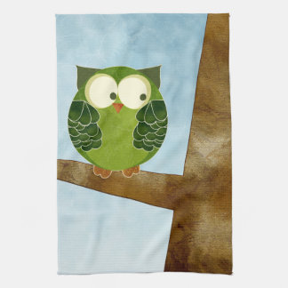 Serviette de cuisine verte mignonne de hibou