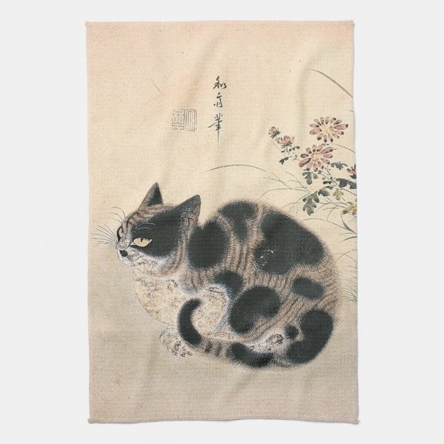 Serviette de cuisine vintage asiatique pour chat (Vertical)