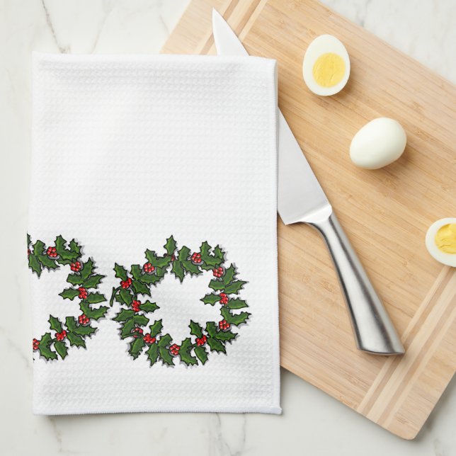 Serviette de cuisine - Wreath of Holly Feuille (Quart Plié)