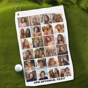 Serviette De Golf 24 Photo Collage - Texte personnalisé - noir et bl