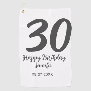 Serviette De Golf 30e anniversaire ajouter nom date année noir modèl