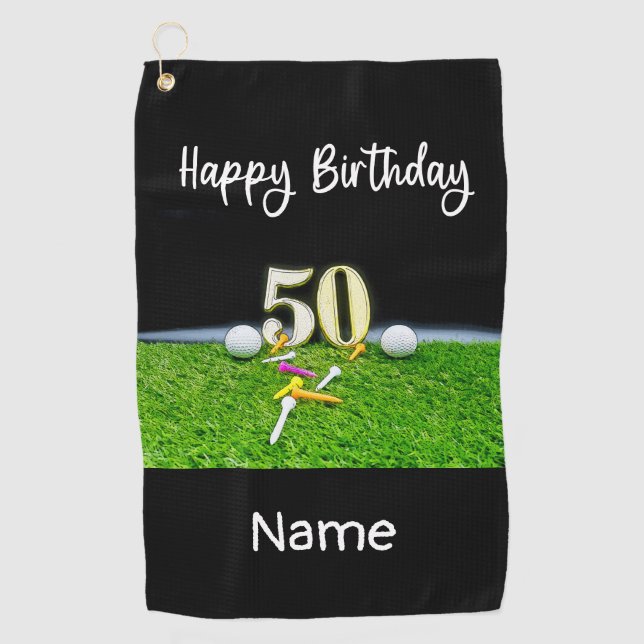 Serviette De Golf 50e anniversaire de golf au golfeur avec balles et (Devant)