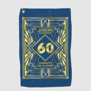 Serviette De Golf 60e anniversaire Art Déco Gold Blue Gatsby