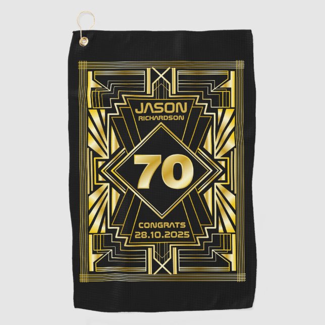 Serviette De Golf 70e anniversaire Art Déco Gold Black Great Gatsby (Devant)
