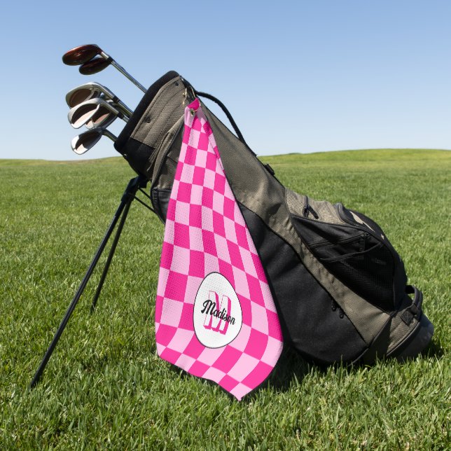 Serviette De Golf à damiers rose chaud clair rétro (Vert)