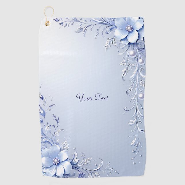 Serviette de golf à fleurs ornées bleues (Devant)