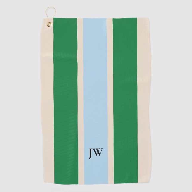 Serviette de golf à rayures classiques et monogram (Devant)