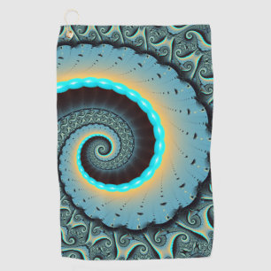 Serviette De Golf Abstraite spirale d'art fractal bleu turquoise ora