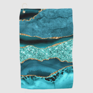 Serviette De Golf Agate Turquoise Blue Gold Parties scintillant Marb