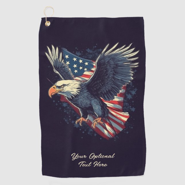 Serviette De Golf Aigle américain texte personnalisé (Devant)