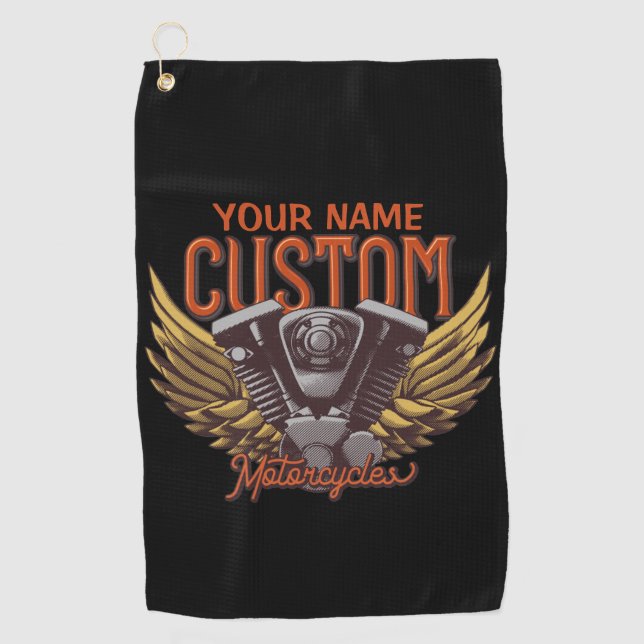 Serviette De Golf Ailes de moto personnalisées Aigle Garage de motar (Devant)