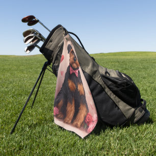Serviette De Golf Airedale avec Rose - Saint Valentin