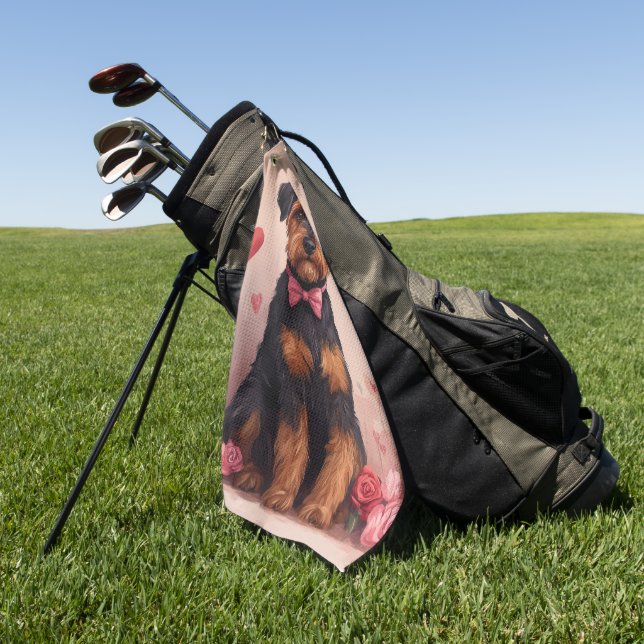 Serviette De Golf Airedale avec Rose - Saint Valentin (Vert)