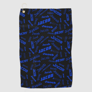 Serviette De Golf Ajouter un nom ou un mot Bleu et noir