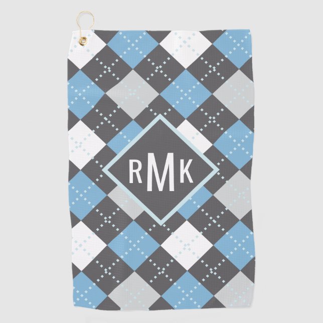 Serviette De Golf Ajouter votre monogramme | Motif Jacquard bleu et  (Devant)