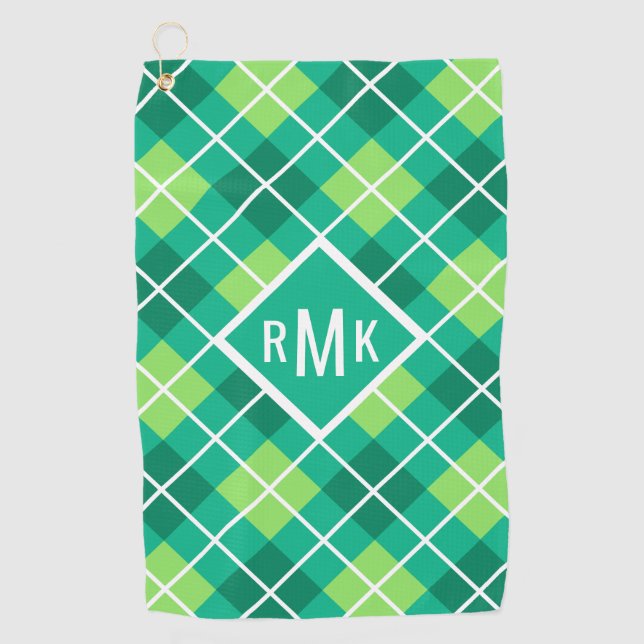 Serviette De Golf Ajouter votre monogramme | Motif Jacquard vert (Devant)