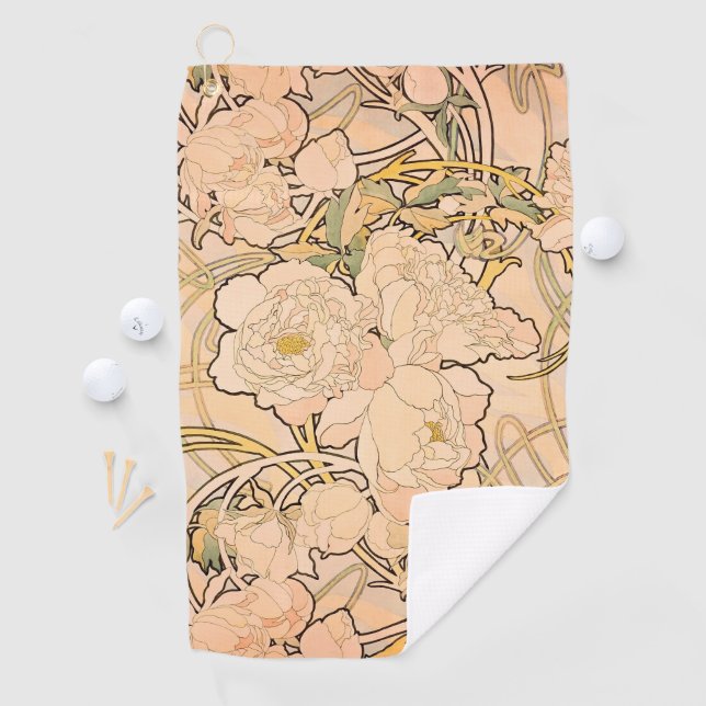 Serviette De Golf Alfonse Mucha Art Nouveau Peonies (En situation)