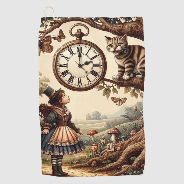 Serviette De Golf Alice & Cheshire Cat: Whimsical Wonderland Fantasy (Devant)