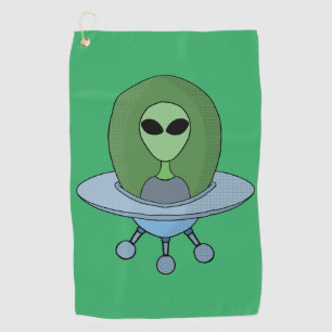 Serviette De Golf Alien dans son petit vaisseau spatial