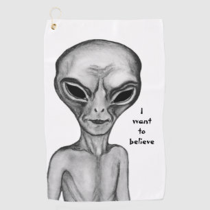 Serviette De Golf Alien gris, je veux croire