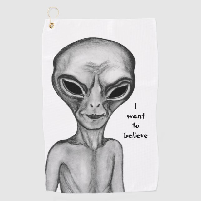 Serviette De Golf Alien gris, je veux croire (Devant)