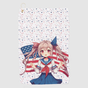 Serviette De Golf Américaine patriotique fille d'anime