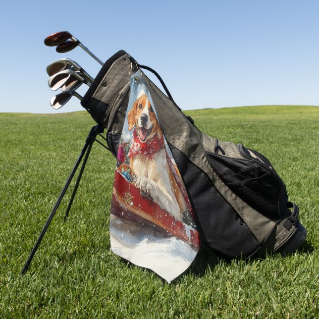 Serviette De Golf American English Foxhound dans Sledge Christmas (Vert)