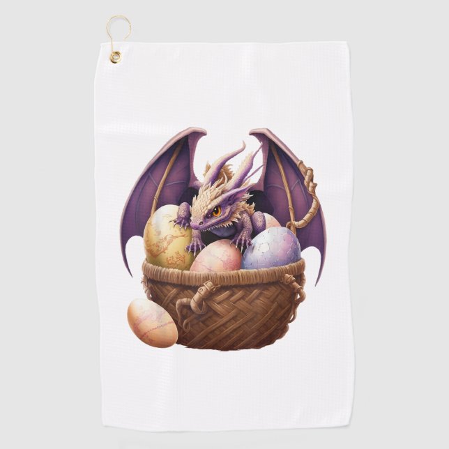 Serviette De Golf Amoureuse de fille dragon collectant des œufs de P (Devant)