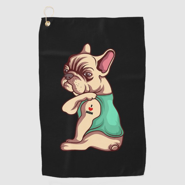 Serviette De Golf Amoureux des chiens| Cool French Bulldog I Love Mo (Devant)