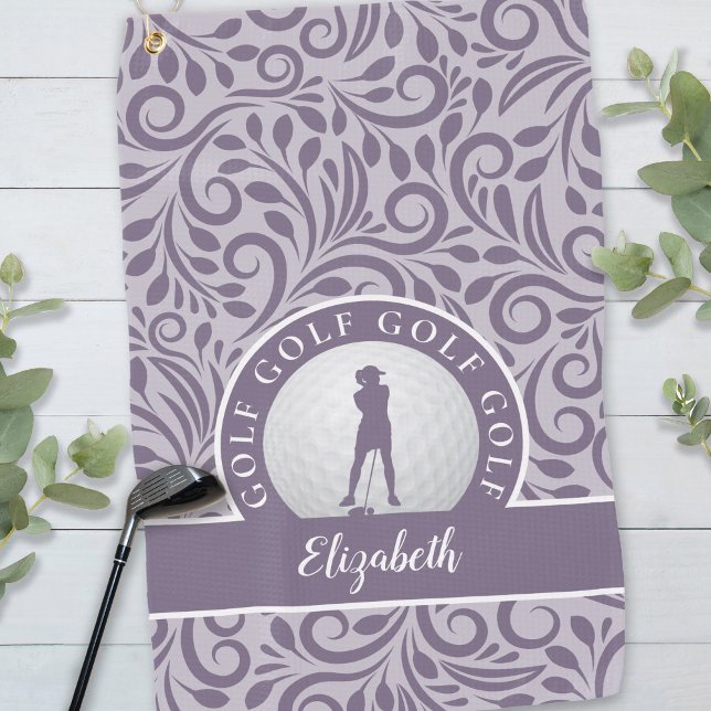 Serviette De Golf Amusant Élégant Pro Golfer Nom moderne Élégant Vio (Custom Golfer Silhouette Modern Pattern Purple Golf Towel)