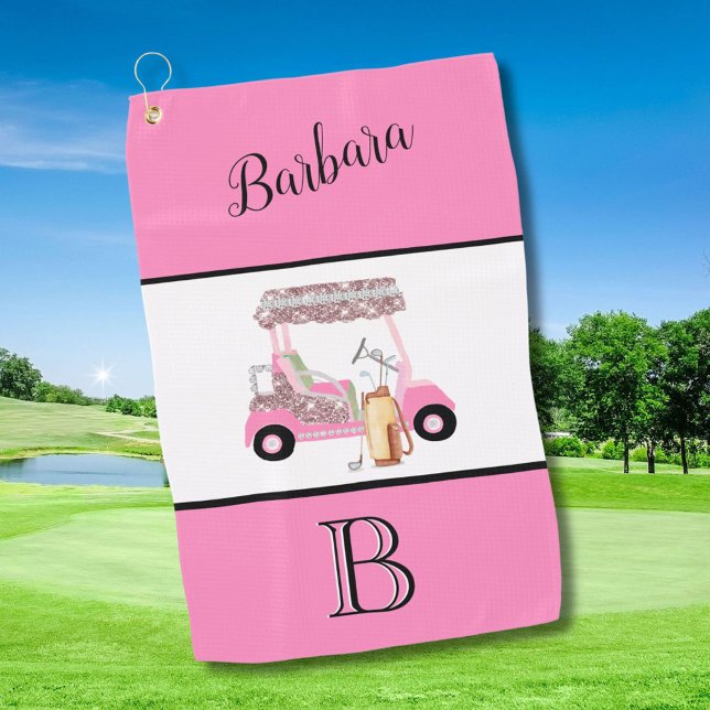 Serviette De Golf Amusant Glitzy Golf Panier Monogramme Nom (Créateur téléchargé)