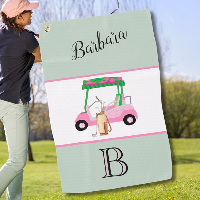 Serviette De Golf Amusants Pink Golf Panier Monogramme Nom Golf Serv (Créateur téléchargé)