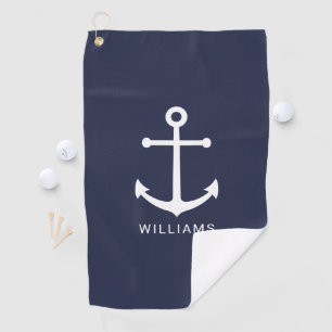 Serviette De Golf Ancre bleue marine avec nom personnalisé