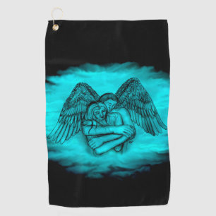 Serviette De Golf Angel Eros en amour, design noir et vert