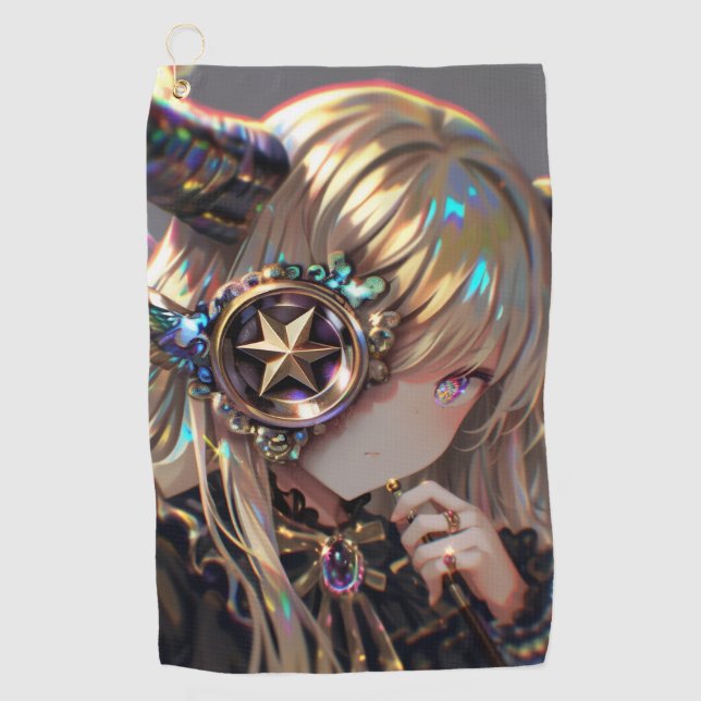 Serviette De Golf Anime Steampunk Horned Beauté avec Star Monocle (Devant)