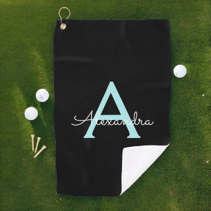 Serviette De Golf Aqua Teal Blue Script Girly Monogram