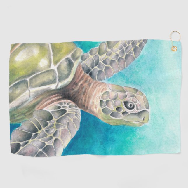 Serviette De Golf Aquarelle de la tortue marine verte (Horizontal)