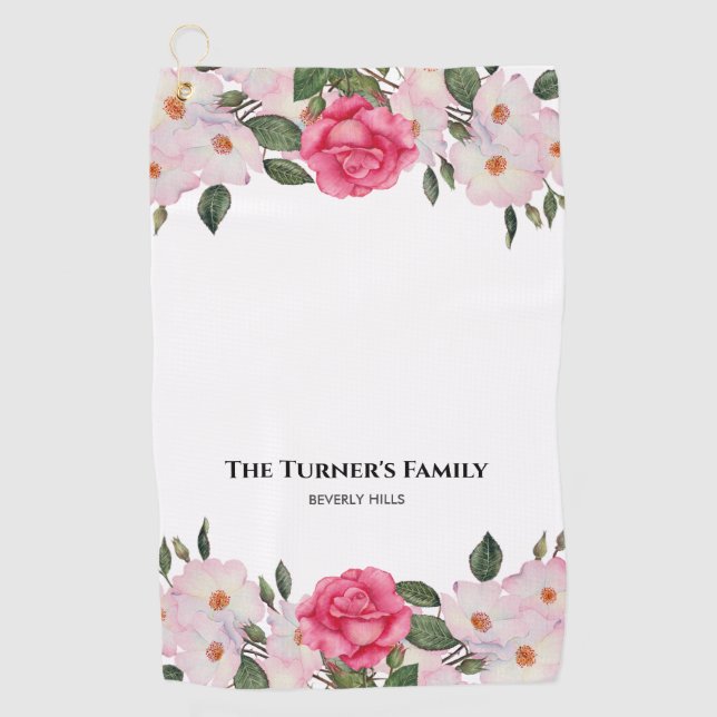 Serviette De Golf Aquarelle Doux rose blanc Roses illustration (Devant)