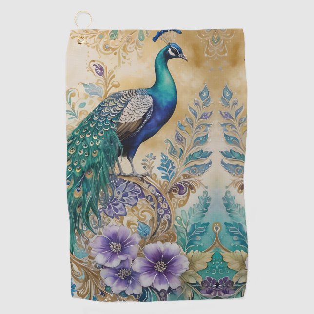 Serviette De Golf Aquarelle florale Paisley Peacock (Devant)