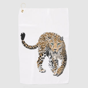 Serviette De Golf aquarelle léopard jungle chat peint vert animal