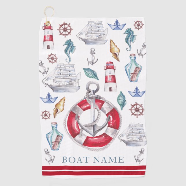 Serviette De Golf Aquarelle nautique personnalisée (Devant)