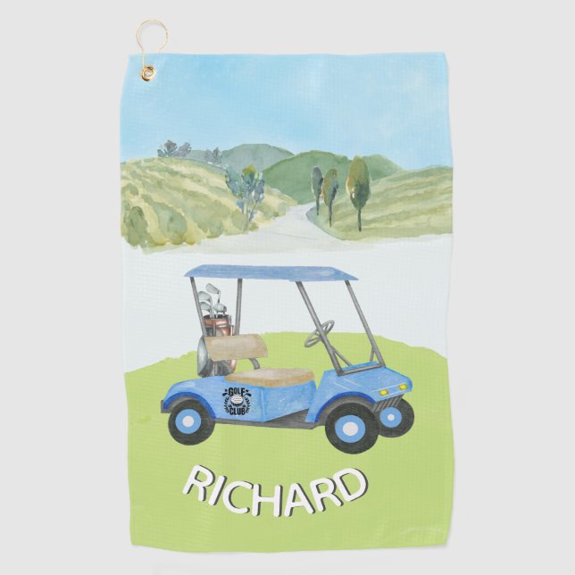 Serviette De Golf Aquarelle personnalisée élégante Nom du panier de  (Devant)