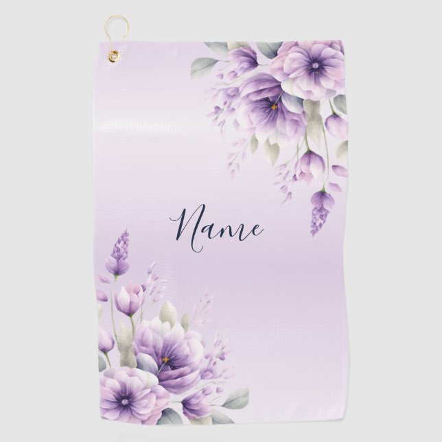 Serviette De Golf Aquarelle violet Floral Golf Towne (Devant)