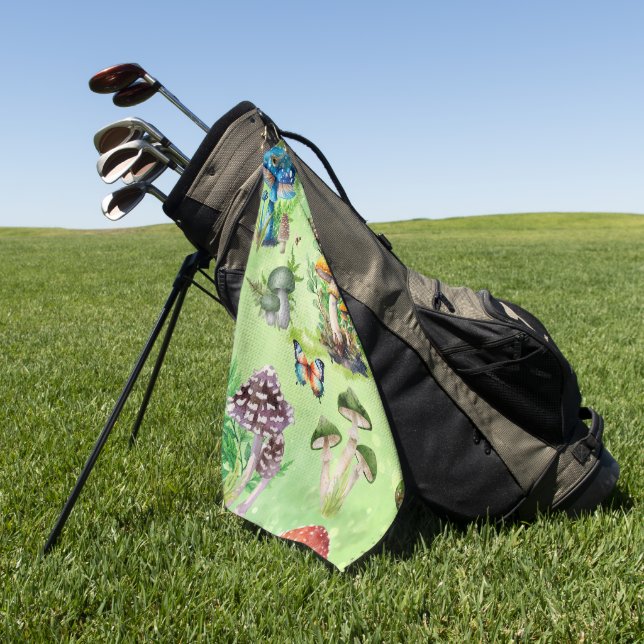 Serviette De Golf Aquarelle Whimsical Mushroom Garden (Vert)